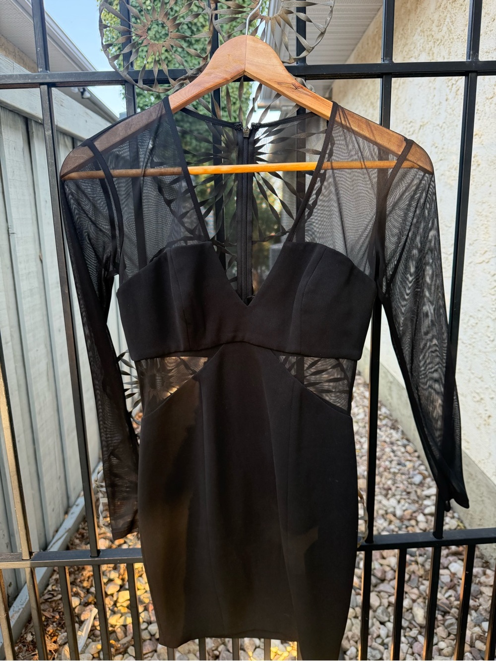JAYGODFREY Black Long-Sleeve Mesh-Inset Sheath Dress